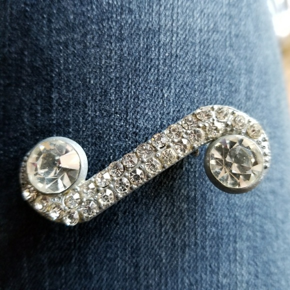 Relisted- Vintage rhinestone curlicue brooch silver tone pin - Picture 3 of 5